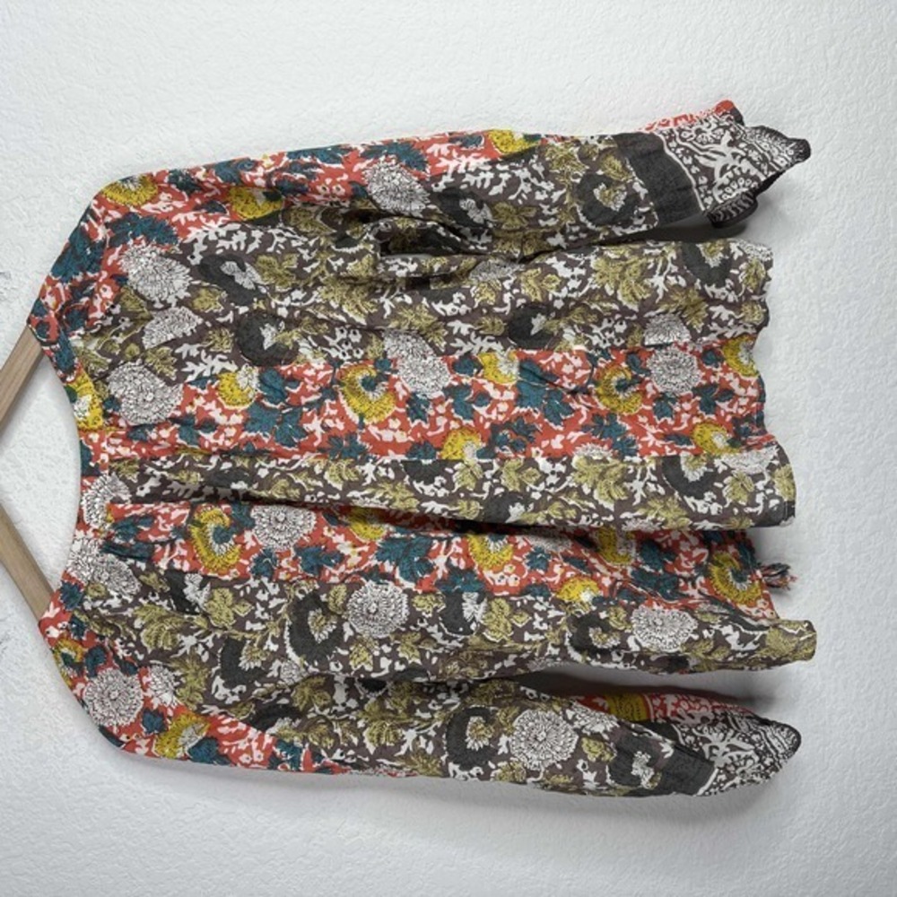 Velvet By Graham Shirt Womens XS Orange Floral Long Sleeve Boho Whimsical Blouse - Picture 2 of 7
